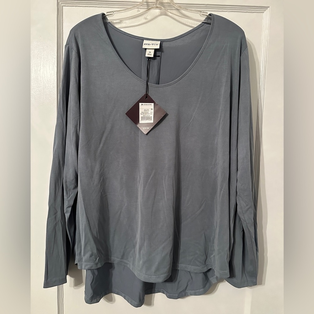 Ava and Viv Women's Plus Slate Blue-Gray Long Sleeve Top NWT